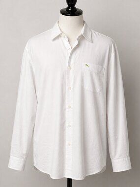 Tommy Bahama XXL Tall Silk Cotton White Shirt Button Front Casual Beach